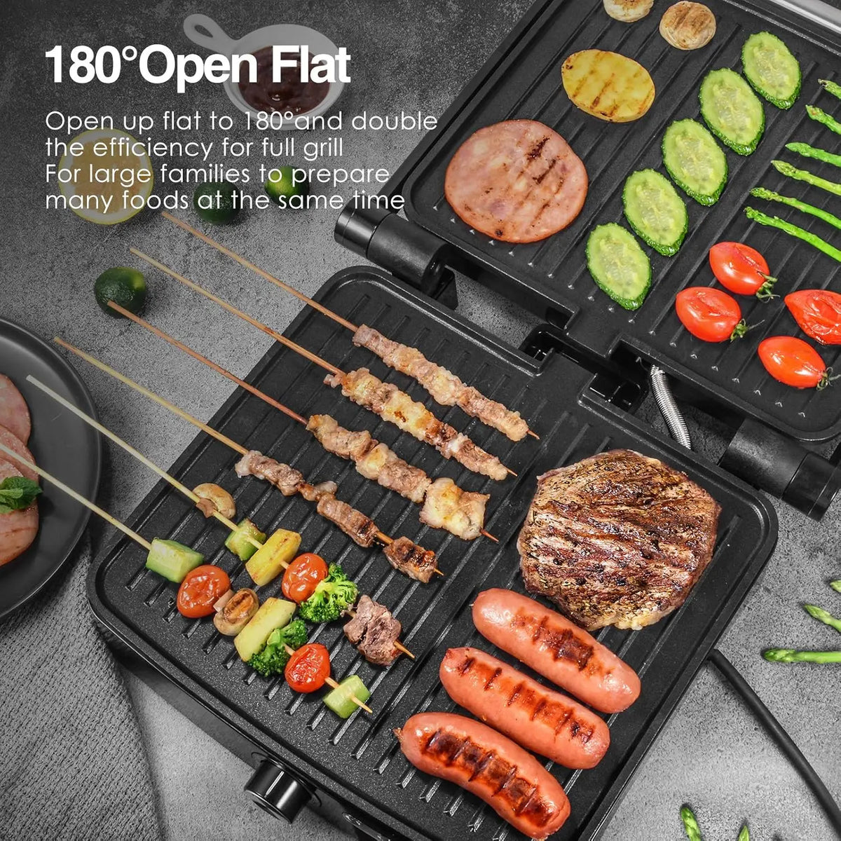 Ostba 1200W Panini Press Indoor Grill With Adjustable Temperature