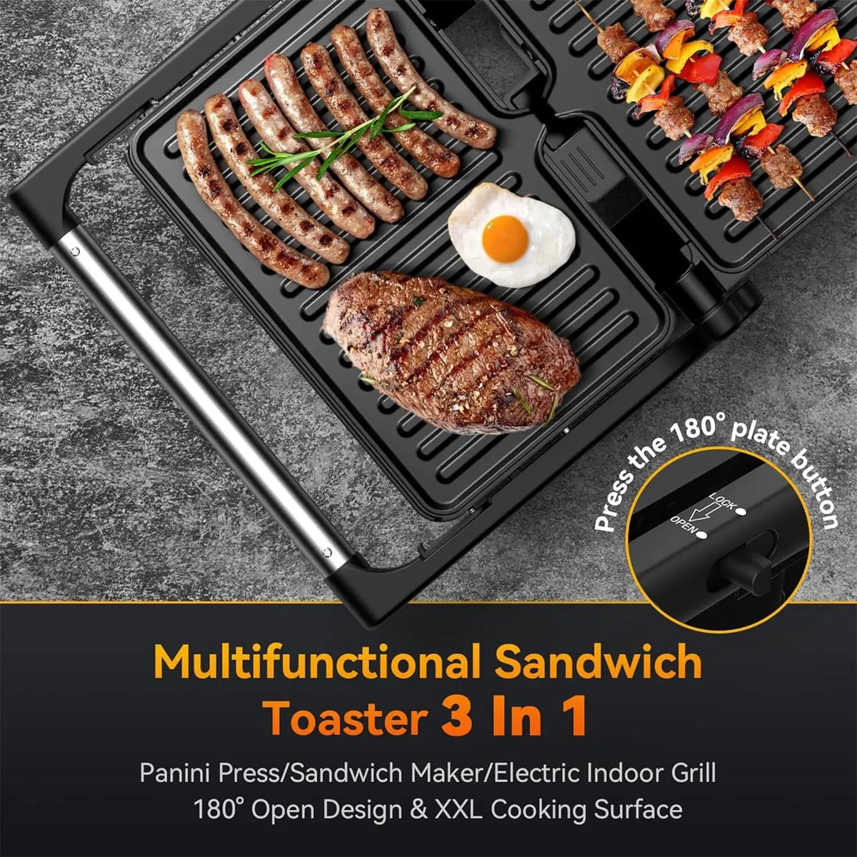 Ostba 1200W Panini Grill Press For Perfect Homemade Sandwiches