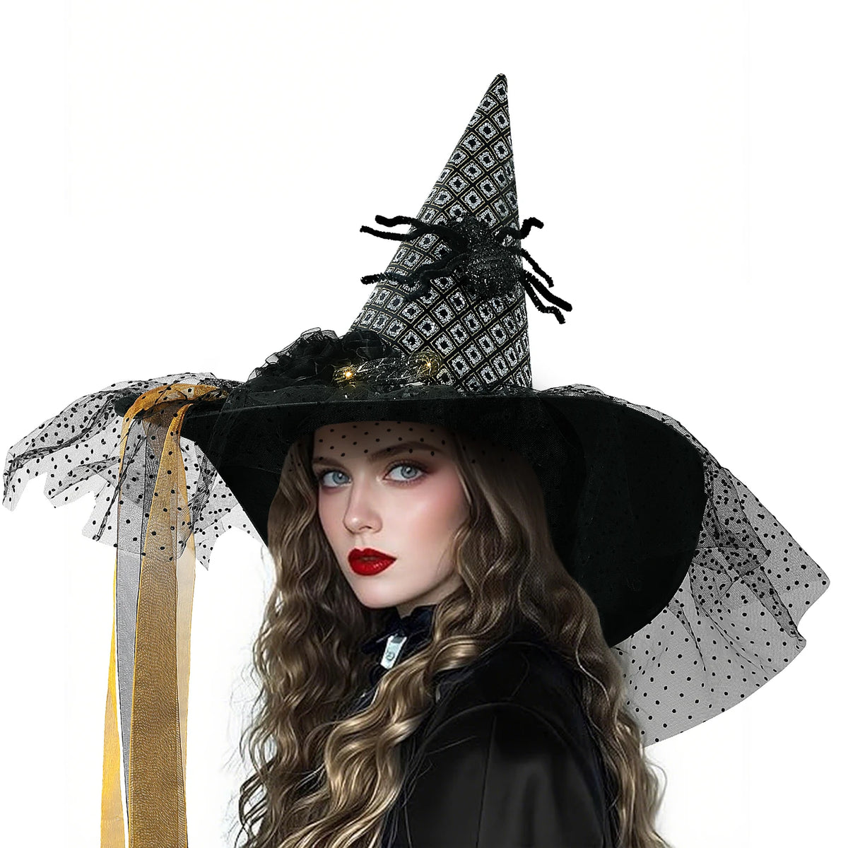 Womens Halloween Witch Hat With Lace And Decorative Accents Outfit Accessory