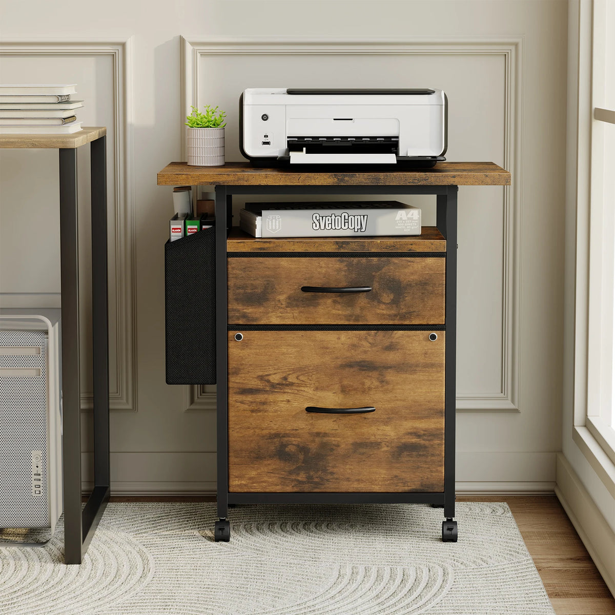 JHK Mobile File Cabinet With Two Fabric Drawers And Shelf