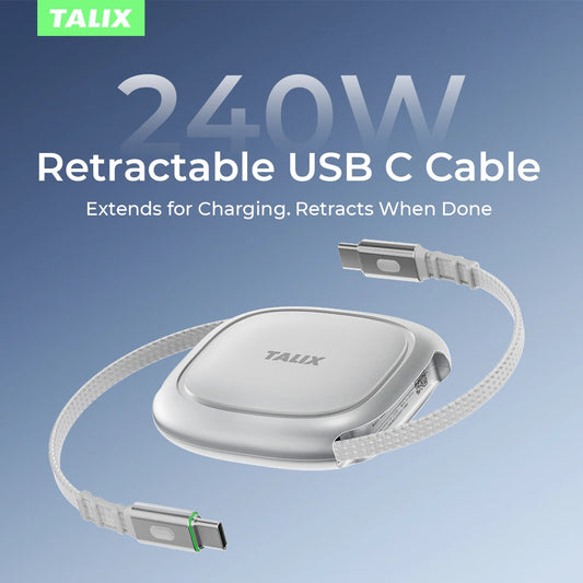 Talix Retractable USB C To USB C Fast Charging Cable