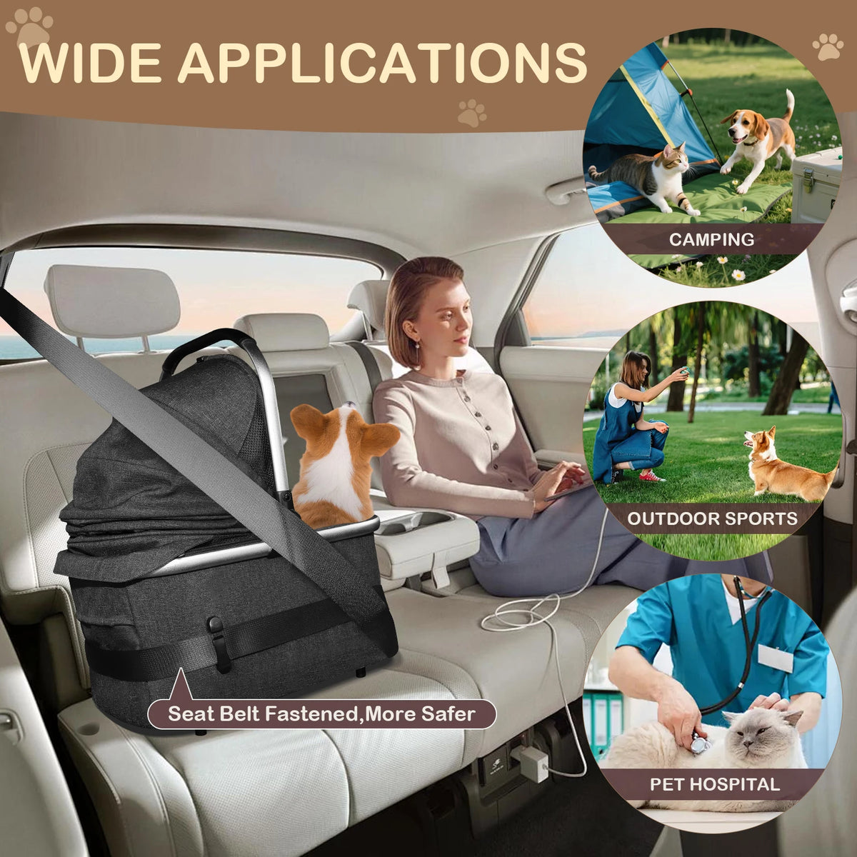 Lightweight Portable Pet Stroller With Quick Fold And Swivel Wheels