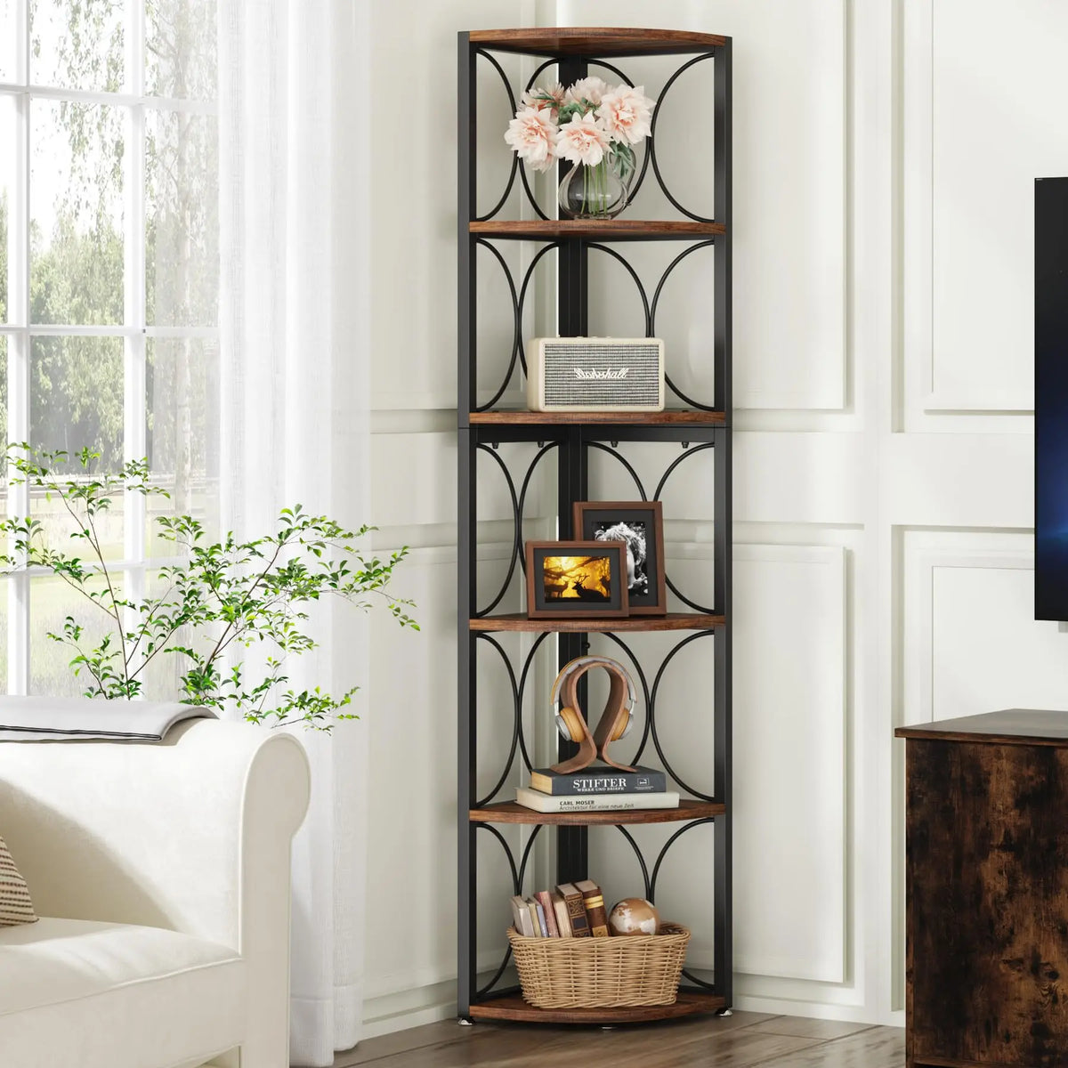 Tribesigns Six Tier Corner Bookshelf For Home Office Storage