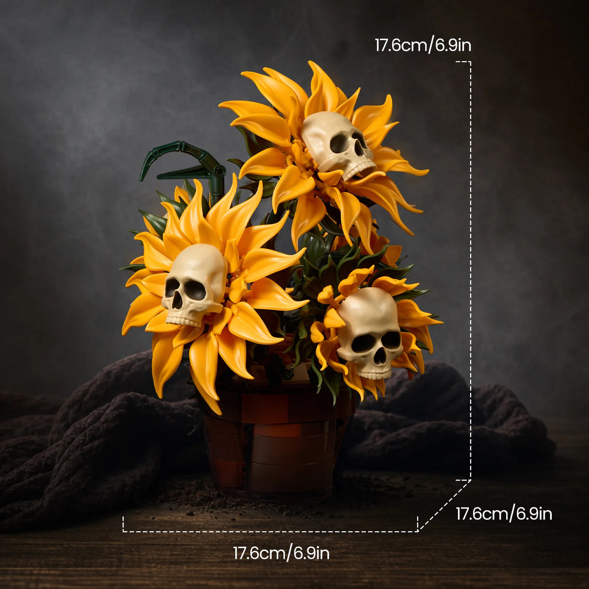 Skull Sunflower Pot Building Blocks Set Gothic Floral Model