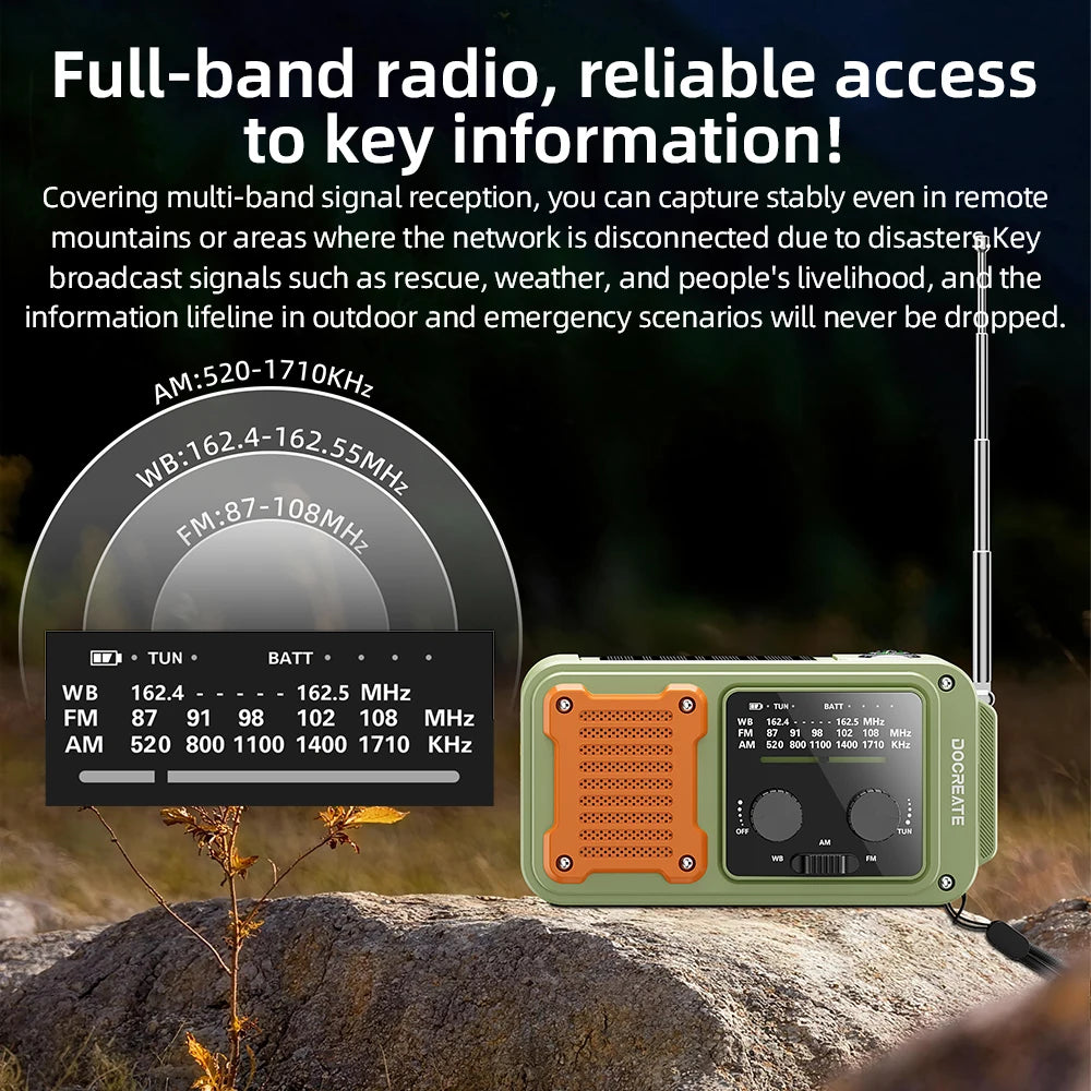 Docreate Emergency Radio With Flashlight And Portable Power Bank