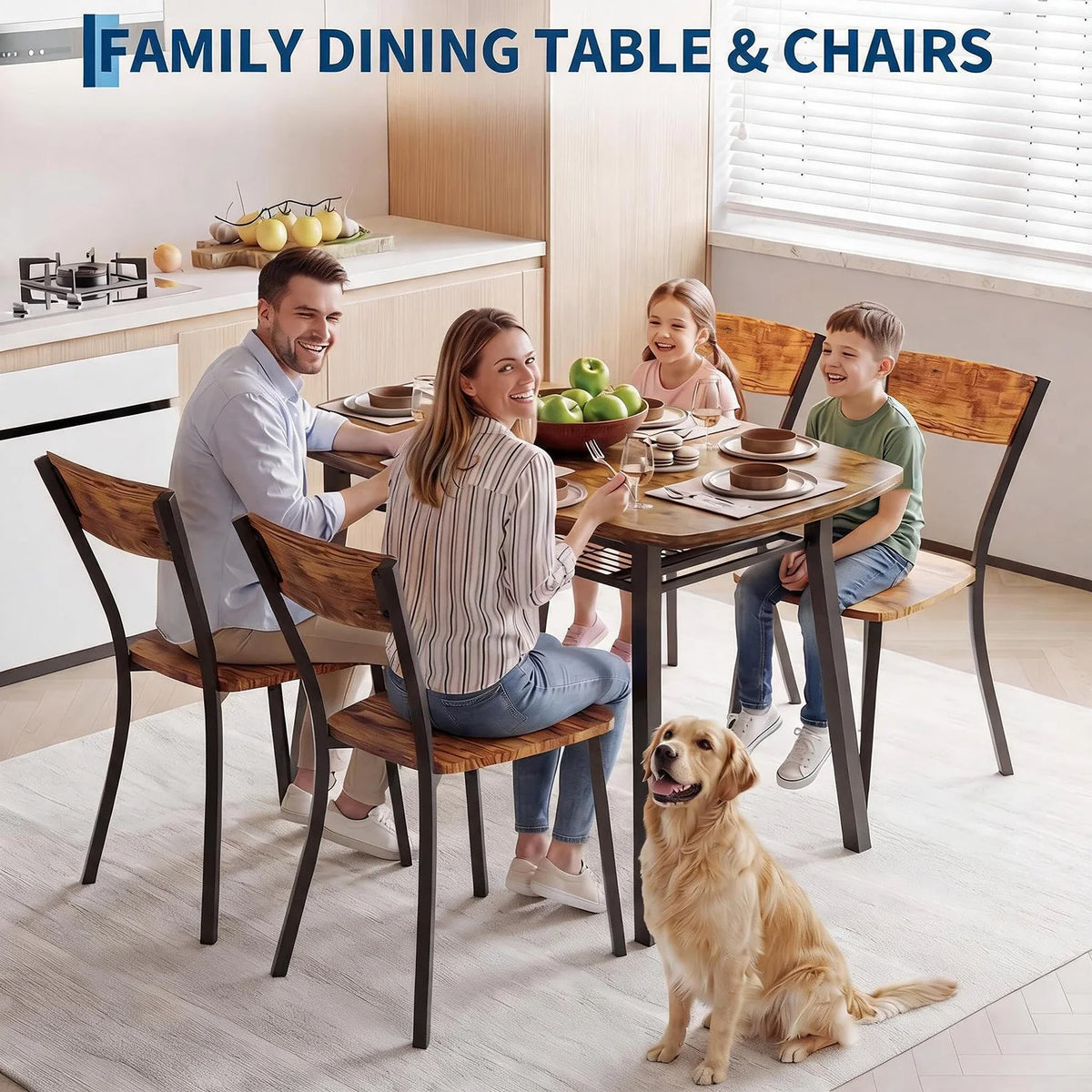 HiMISS 5 Piece Dining Table Set With Wooden Storage Shelf