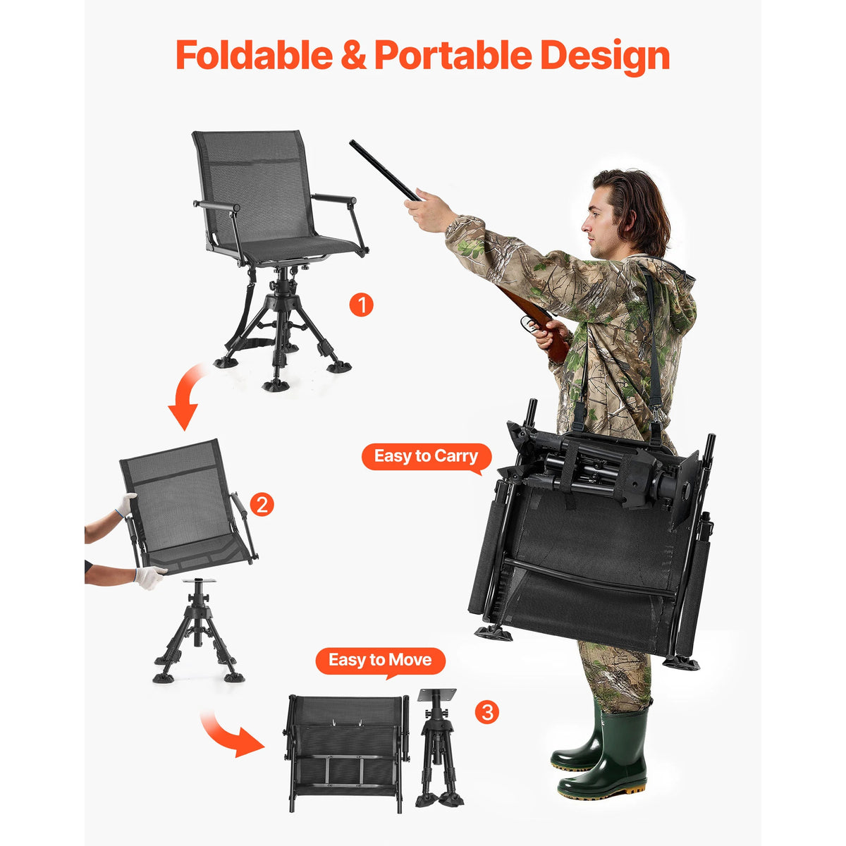 SucceBuy 360 Silent Swivel Hunting Chair Steel Frame