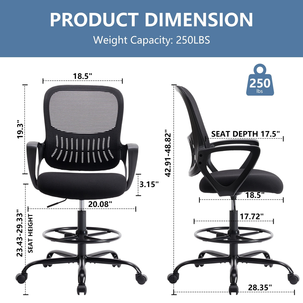 MCQ Ergonomic Tall Drafting Office Chair With Adjustable Height