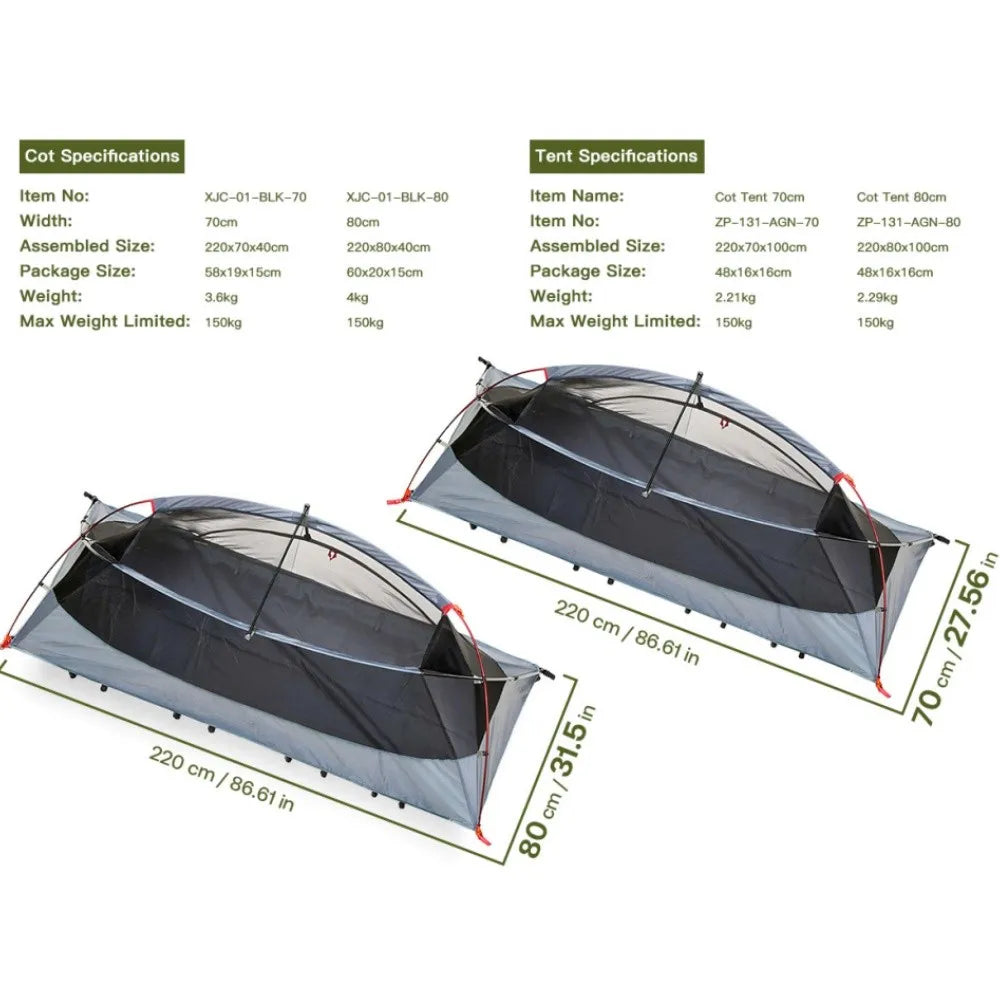 Night Cat Waterproof Portable Elevated Camping Cot Tent Kit