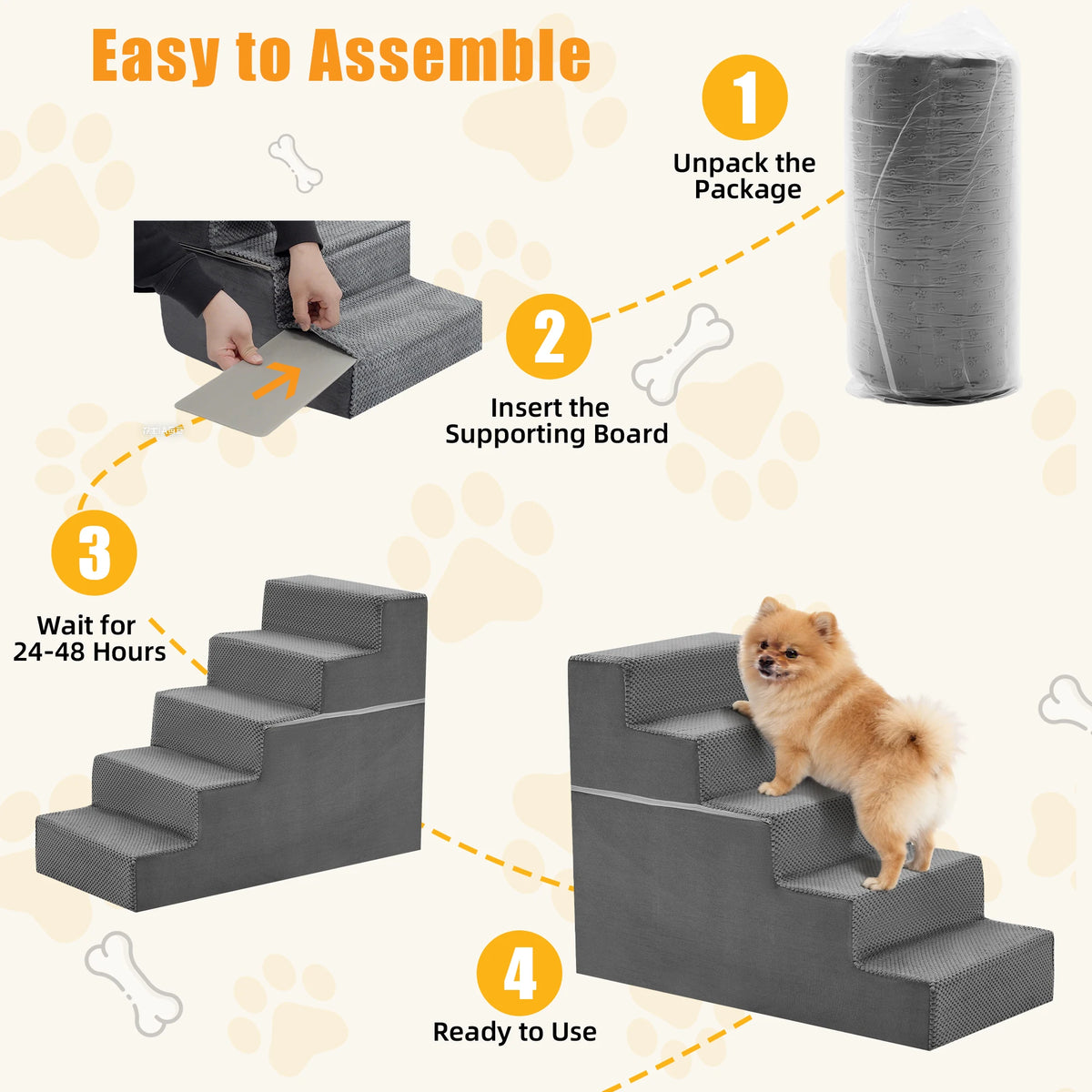Curved Foam Dog Stair Ramp With Non Slip Pet Steps