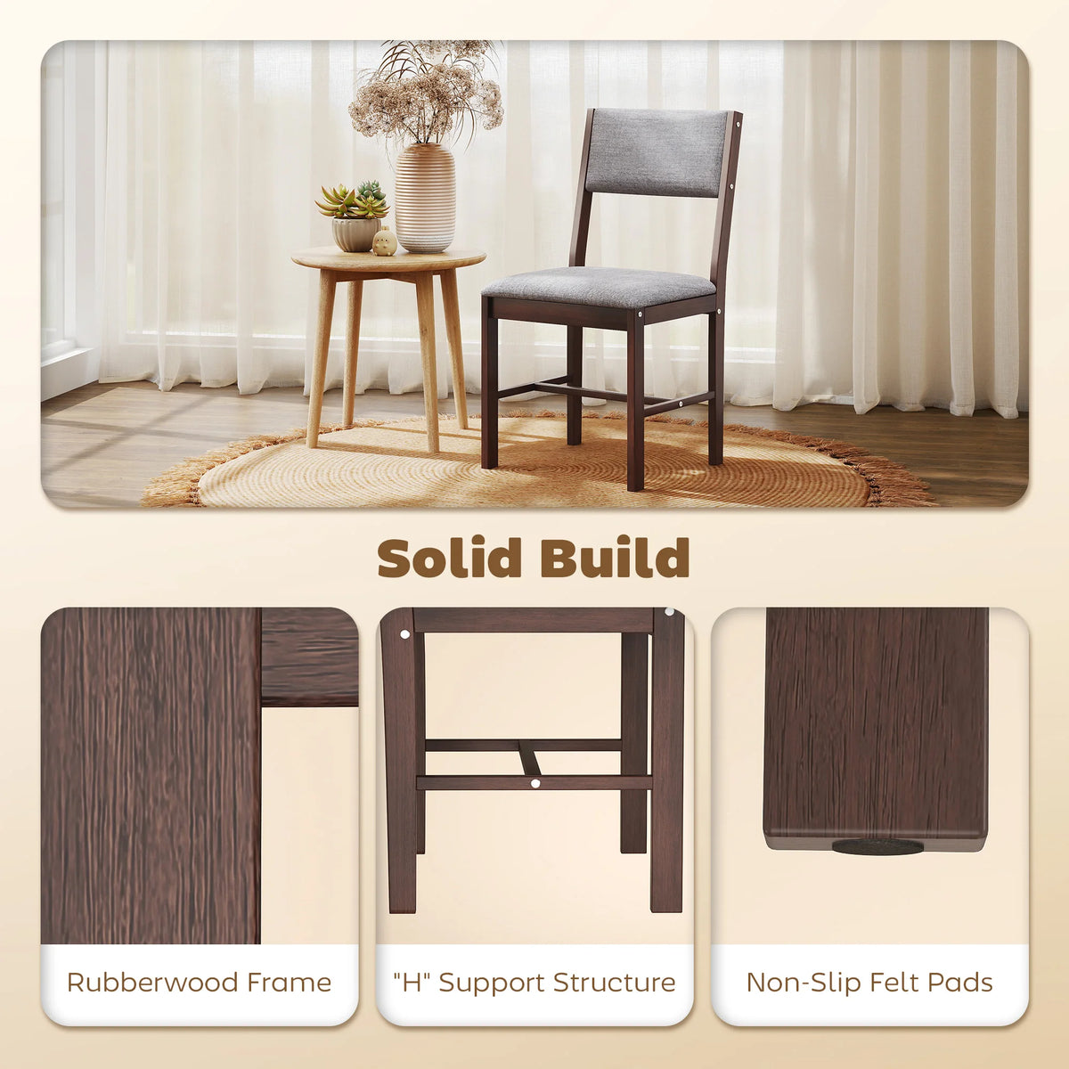 HOMCOM Rubberwood Linen Upholstered Dining Chair Set