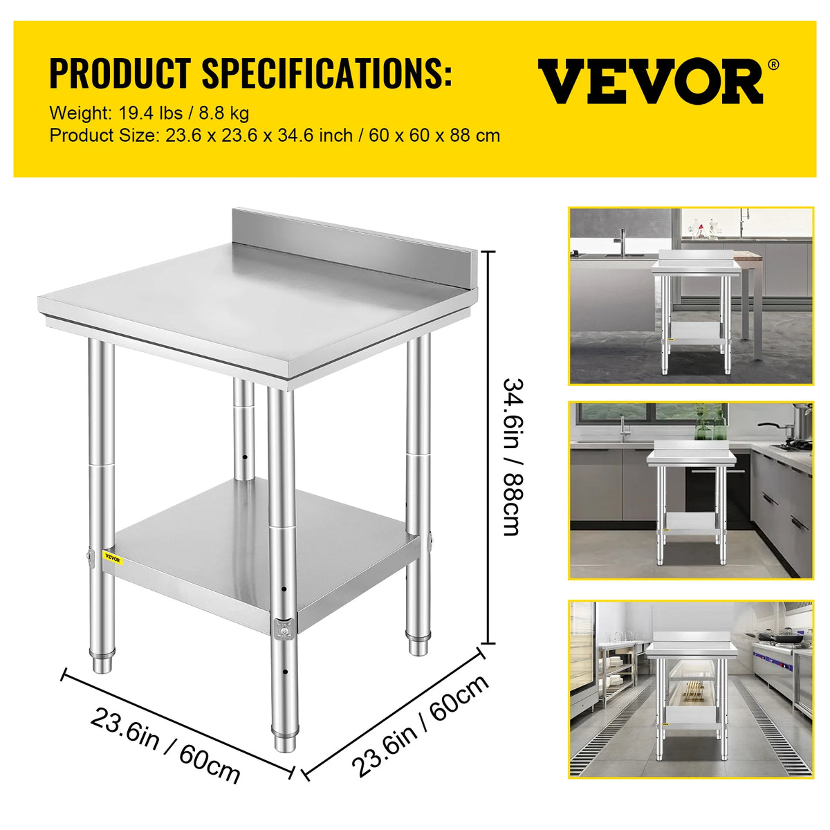 Stainless Steel Commercial Kitchen Prep Table With Undershelf