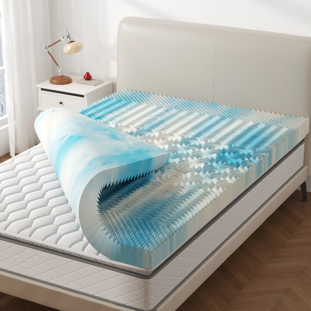 JHK Cooling Gel Memory Foam Mattress Topper Targeted Pressure Relief