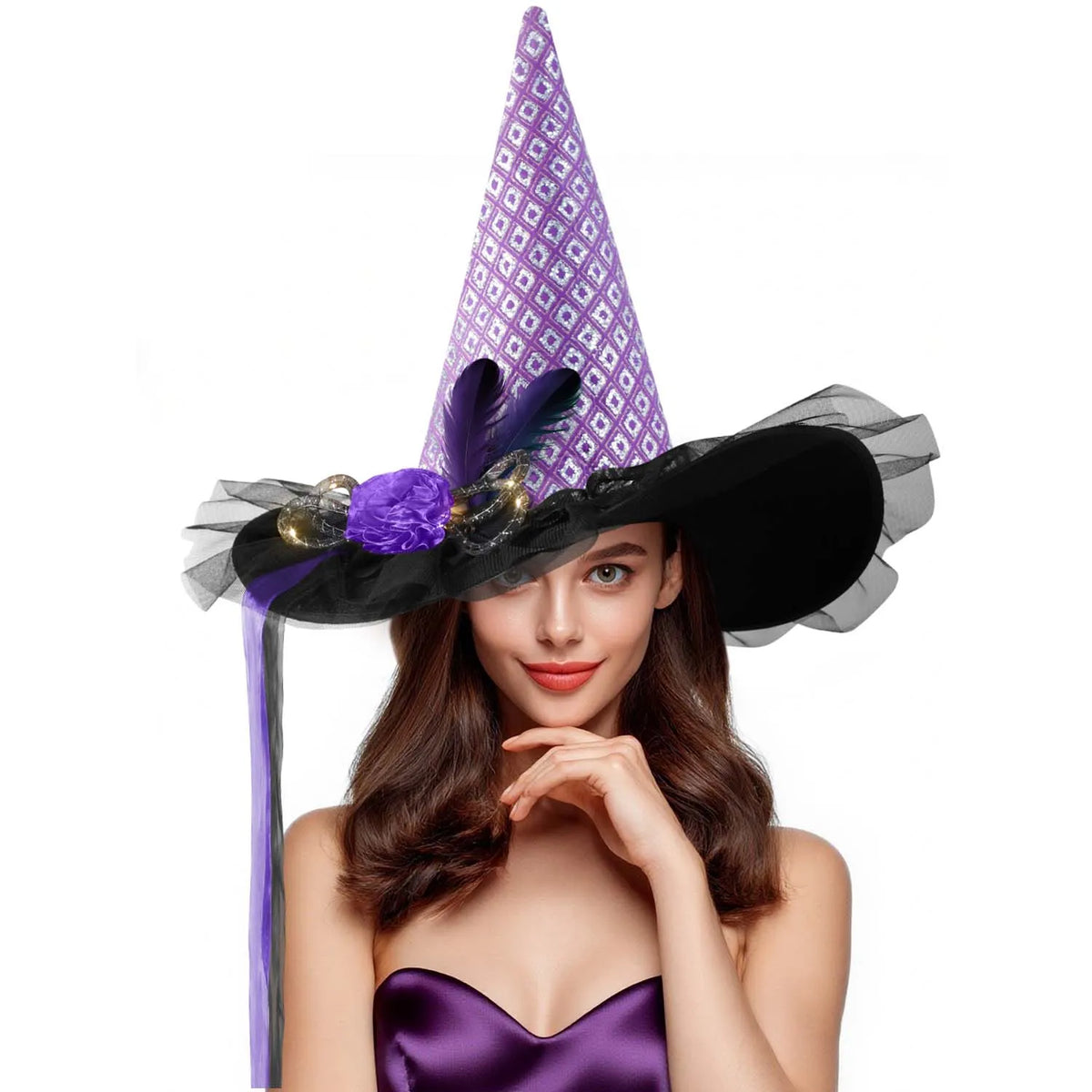 Womens Halloween Witch Hat With Lace And Decorative Accents Outfit Accessory