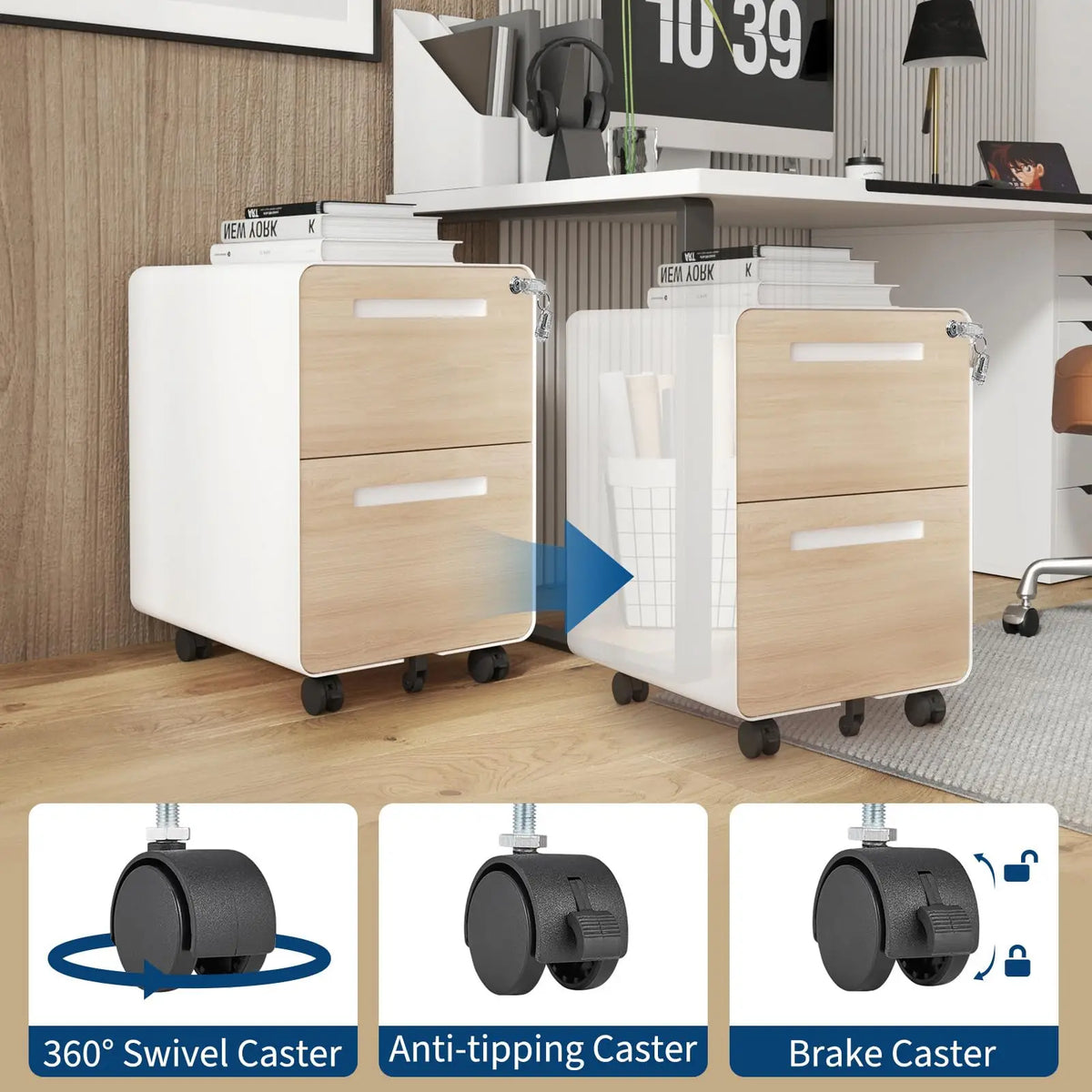 Himiss Two Drawer Rolling Metal Filing Cabinet With Lock