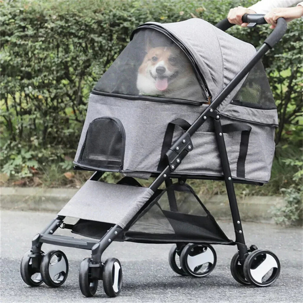 Premium Foldable Pet Dog Stroller With Wheeled Travel Carrier