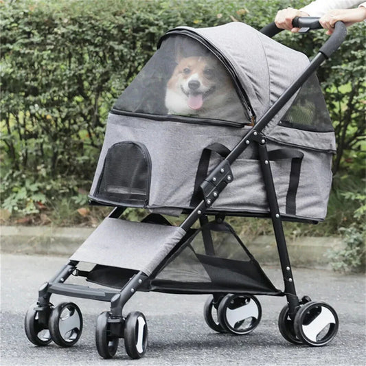 Premium Foldable Pet Dog Stroller With Wheeled Travel Carrier