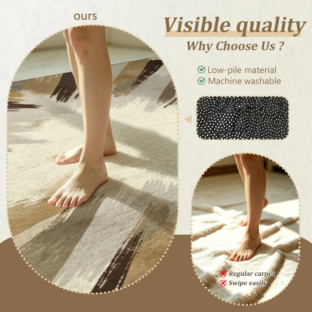Abstract Brush Stroke Velvet Area Rug Machine Washable For Living Room