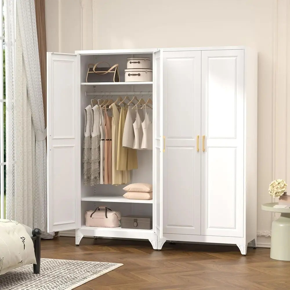 Lism Metal Armoire Wardrobe Cabinet With Doors And Shelves