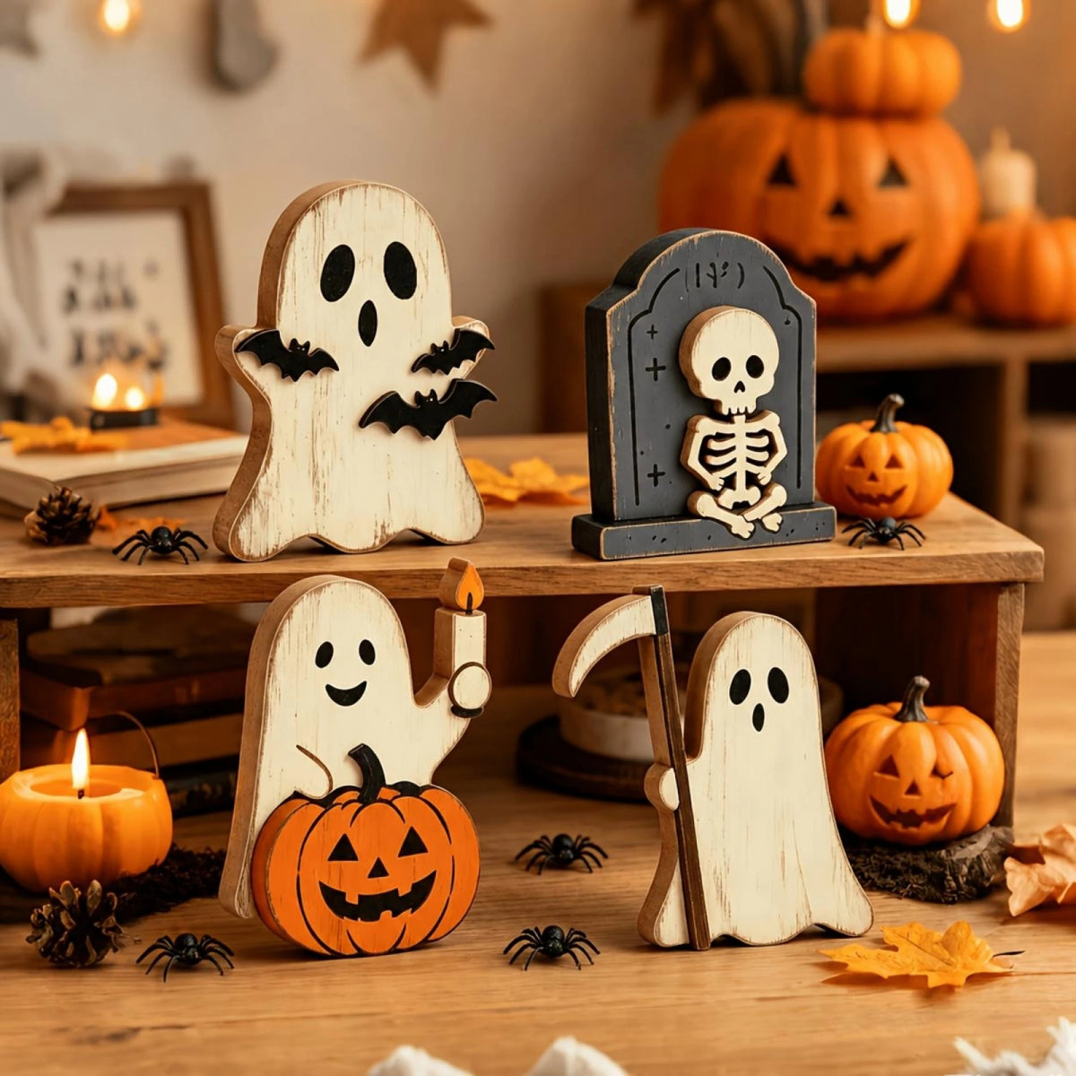 Halloween Ghost Tiered Tray Spooky Home Decor Accessories