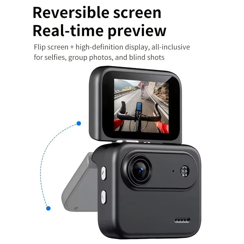Portable 4K Flip Screen Action Camera With Wide Angle Lens