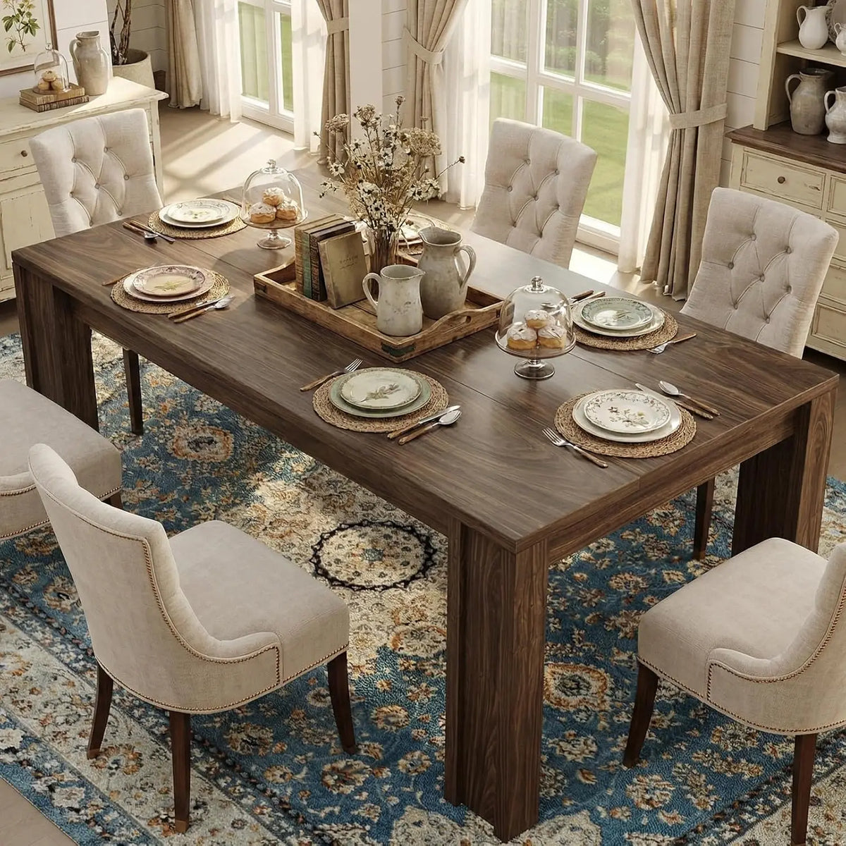 HiMiss Farmhouse Dining Table Heavy Duty Wood Kitchen Table