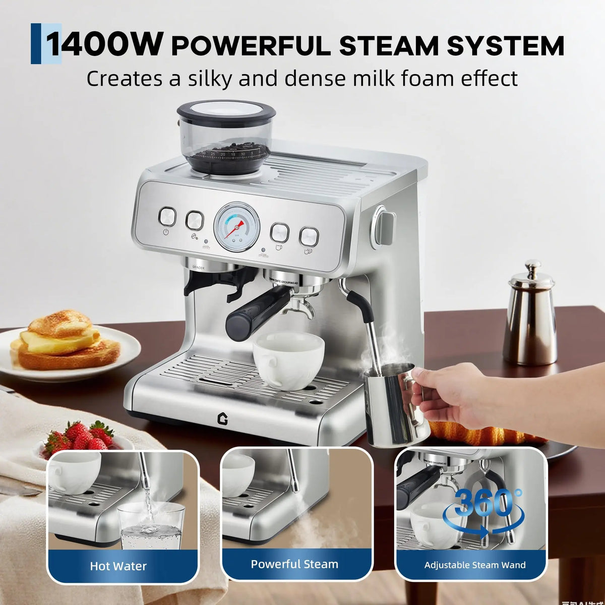 Himiss Espresso Machine With Integrated Conical Burr Grinder And Pump