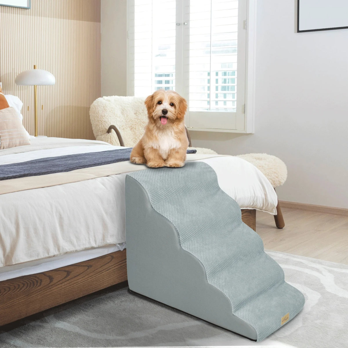Curved Dog Stairs With Removable Cover And High Density Foam