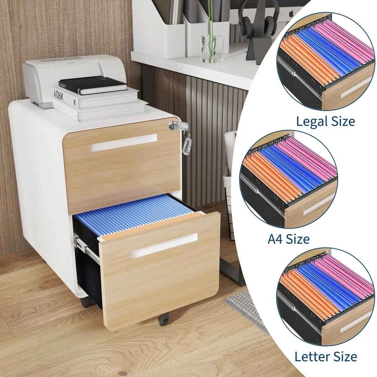 Himiss Two Drawer Rolling Metal Filing Cabinet With Lock