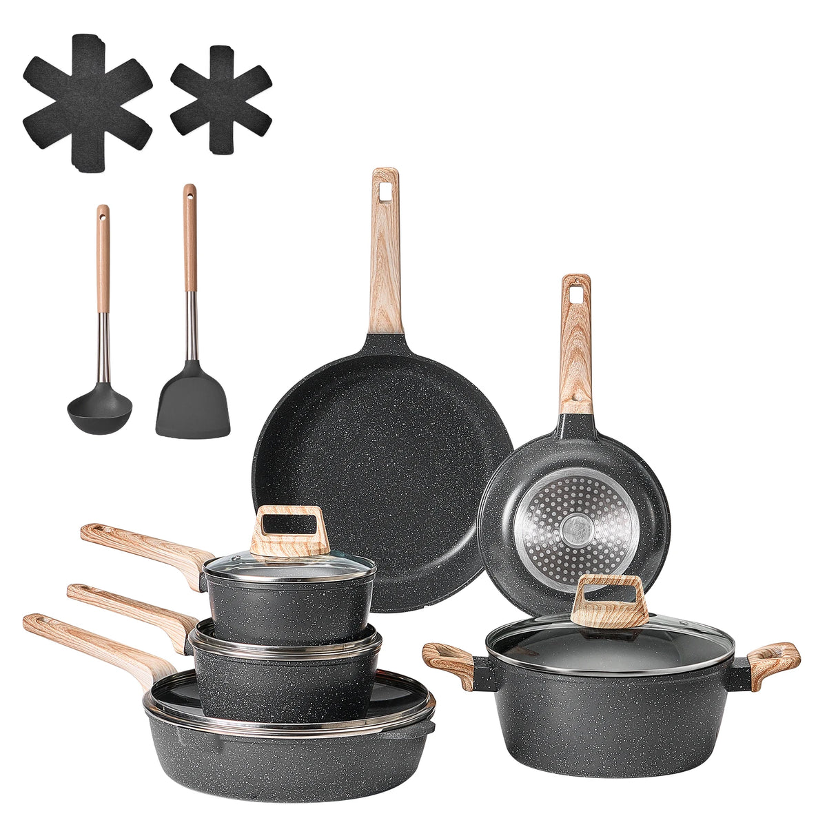 SucceBuy Nonstick Detachable Handle Cookware Set for Kitchen Cooking