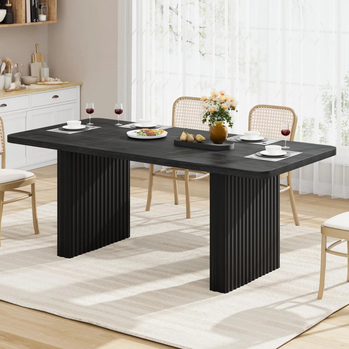 HiMiss Industrial Farmhouse Dining Table With Rustic Wood Top