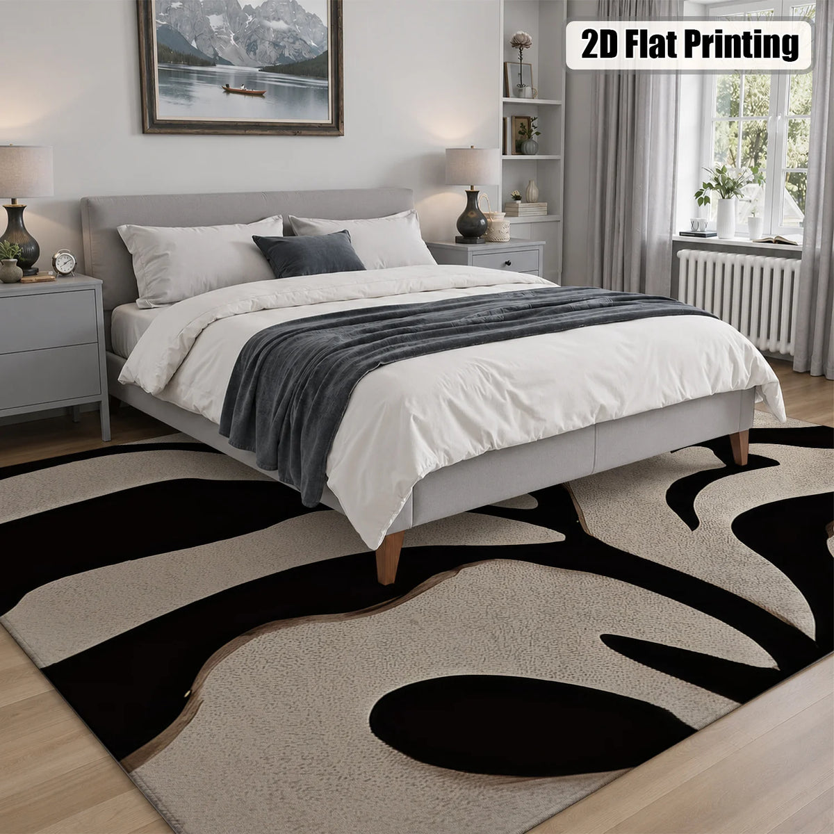 Machine Washable Abstract Leaf Area Rug With Non Slip Backing