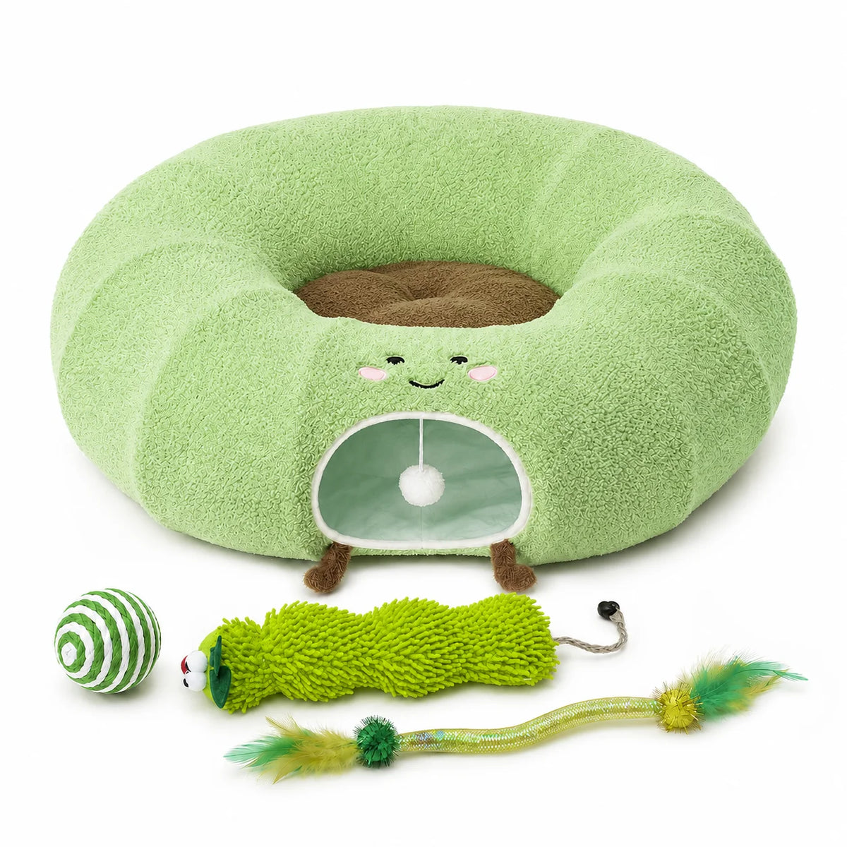 Convertible Cat Tunnel Bed With Plush Cushion And Hanging Ball