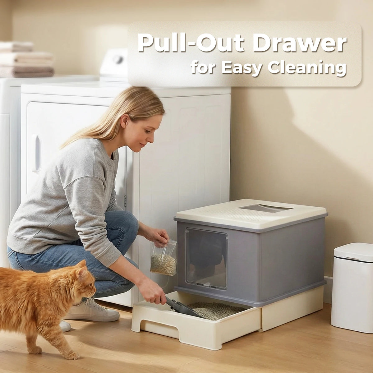 Premium Enclosed Cat Litter Box With Scoop And Removable Tray