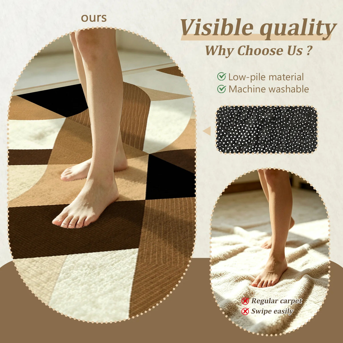 Abstract Geometric Velvet Area Rug Machine Washable Plush Floor Mat