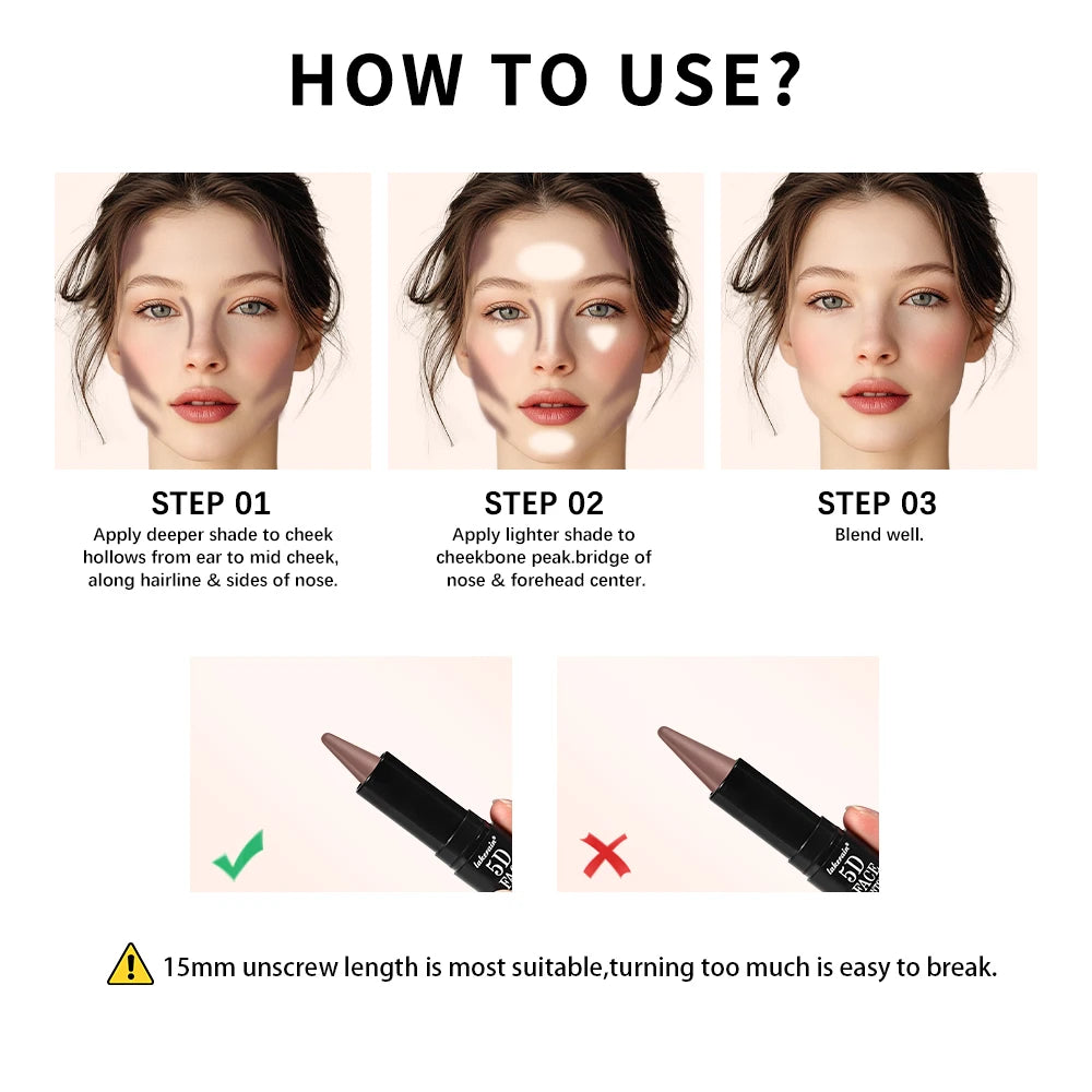 Lakerain Dual Ended Waterproof Contour And Highlighter Stick Pen