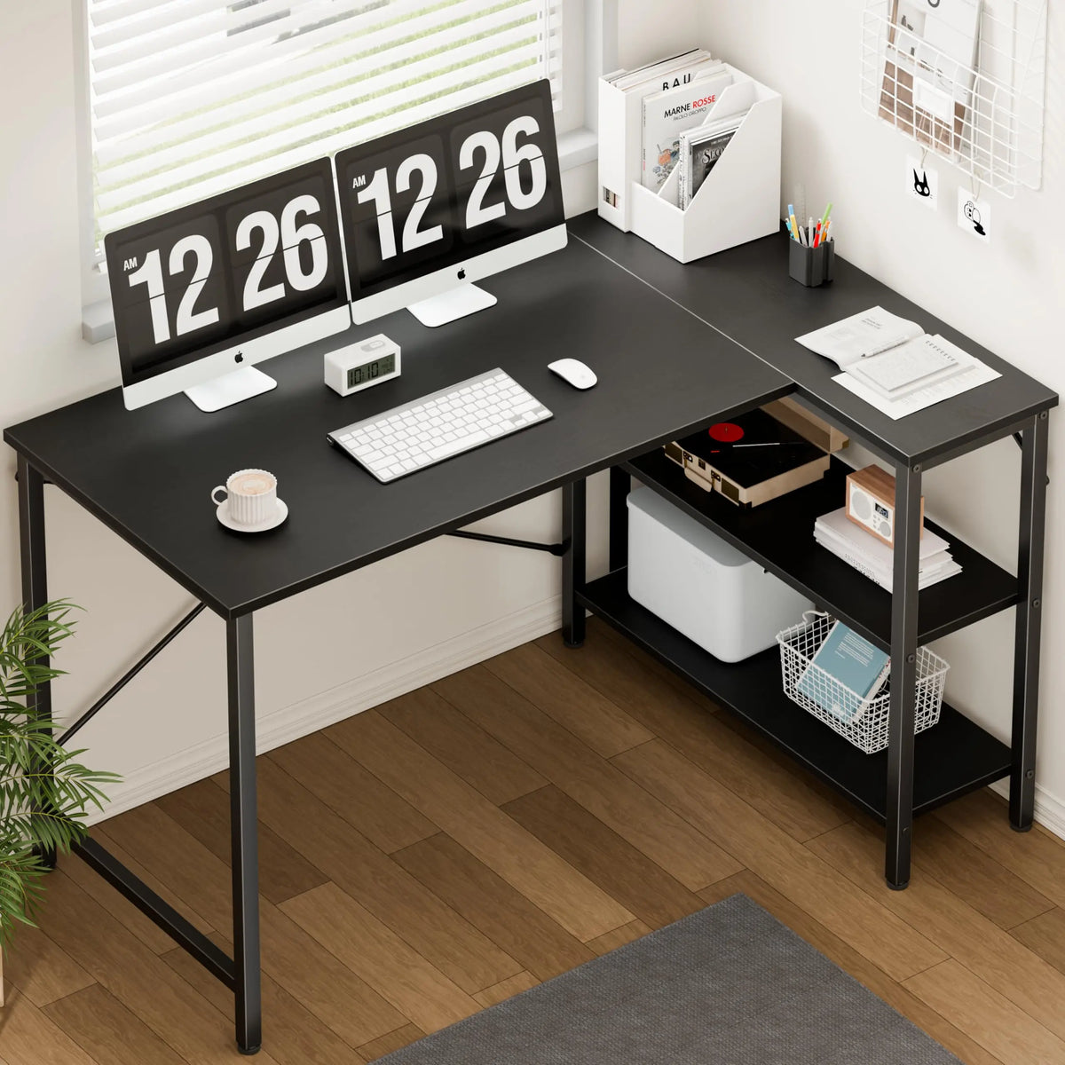 JHK L Shaped Computer Desk With Reversible Storage Shelves
