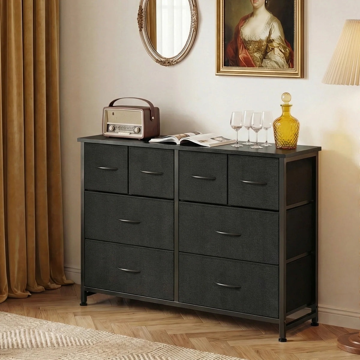 JHK Modern Fabric Drawers Dresser With Metal Frame Storage Tower