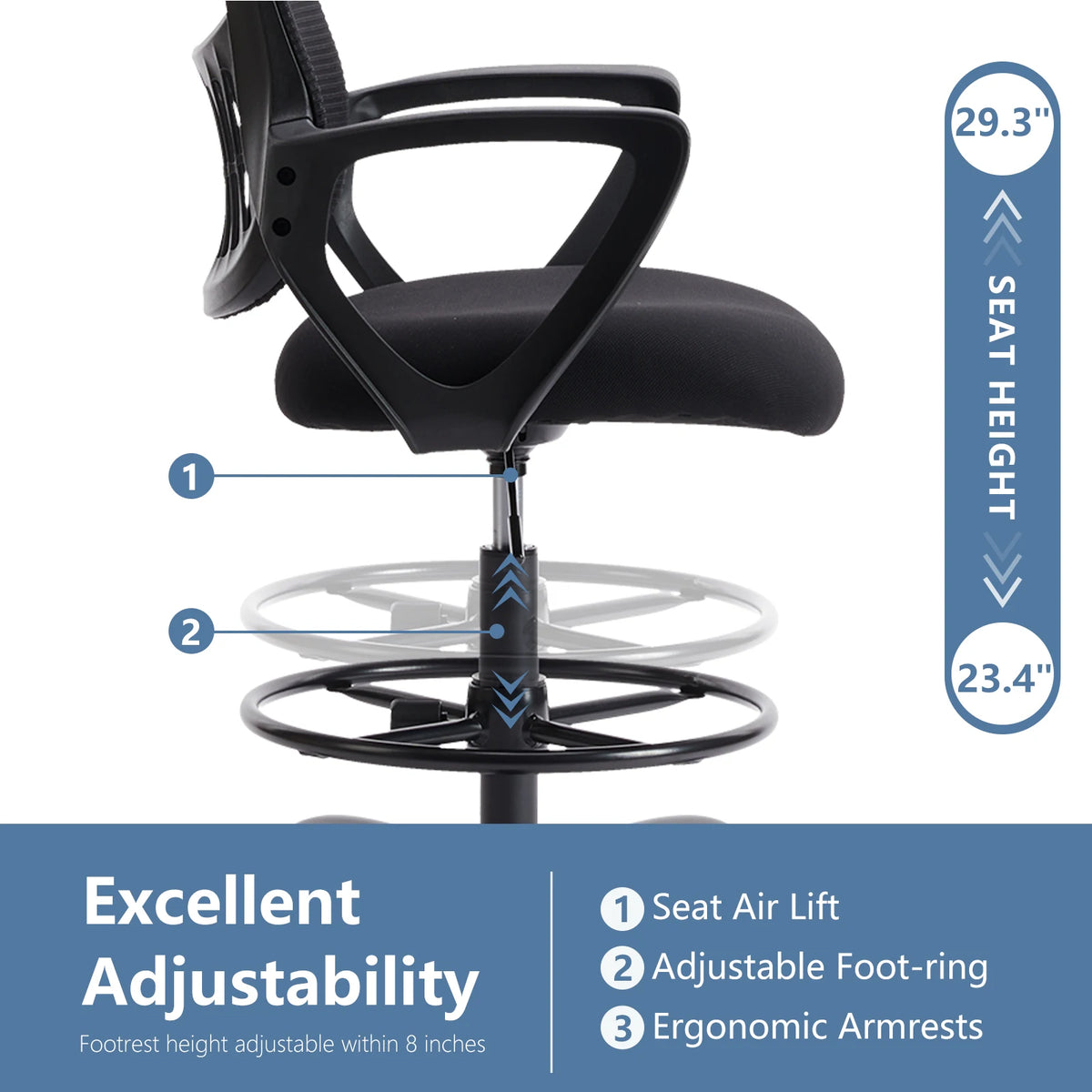 MCQ Ergonomic Tall Drafting Office Chair With Adjustable Height