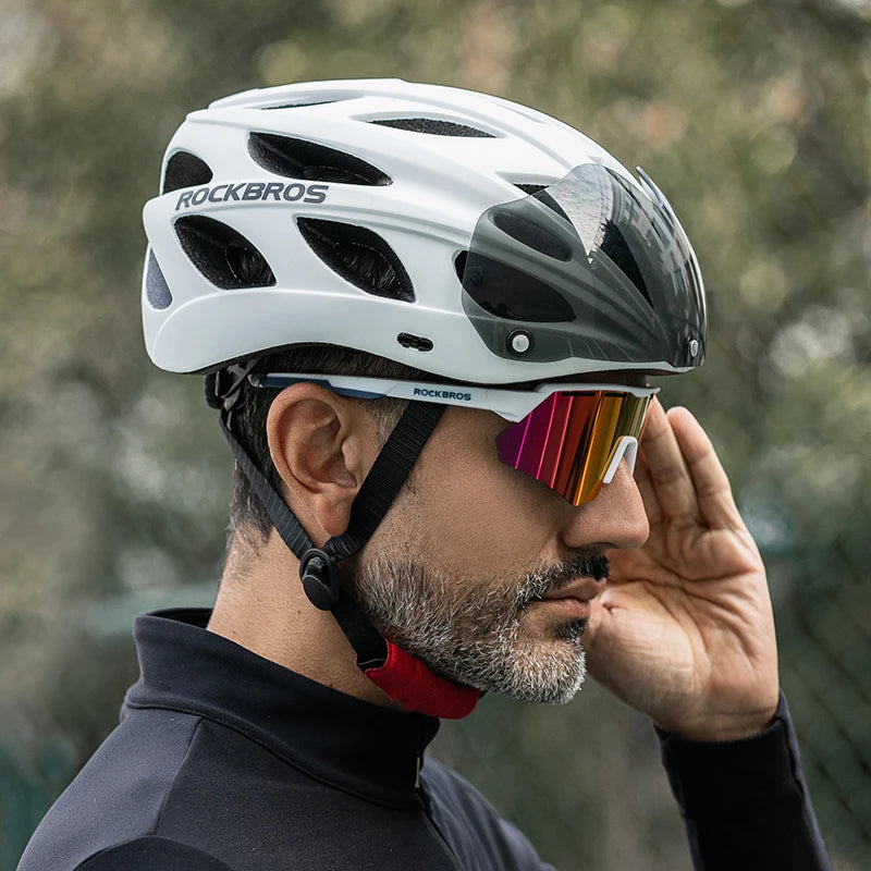 Rockbros Lightweight Cycling Helmet With Integrated Goggles For Road Biking