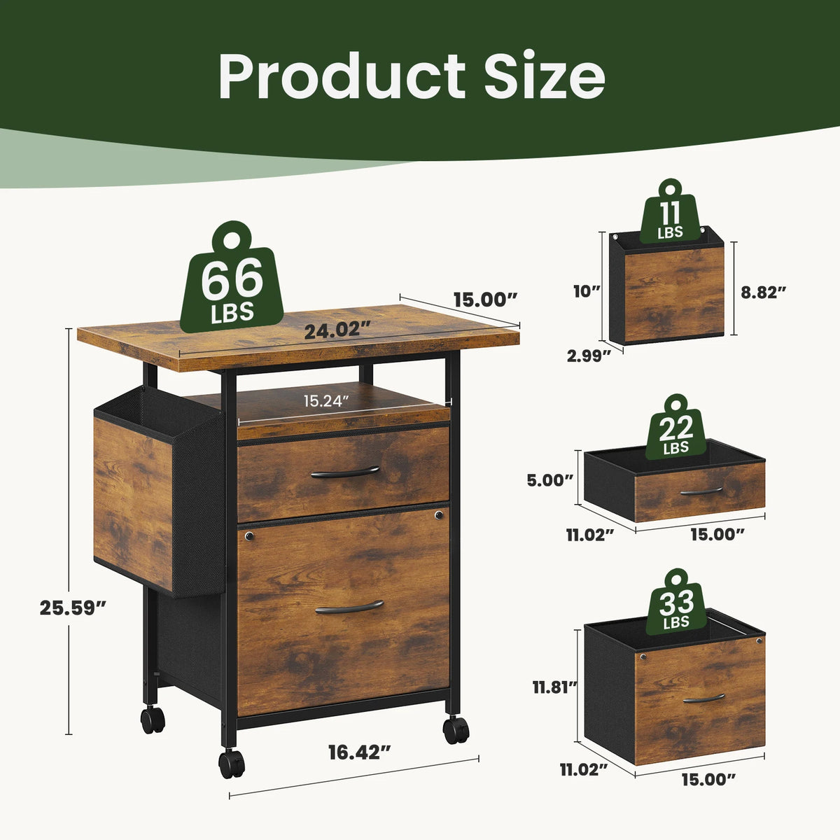 JHK Mobile File Cabinet With Two Fabric Drawers And Shelf