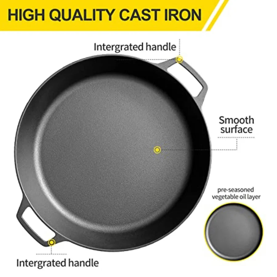 Preseasoned Cast Iron Skillet With Dual Handles For Outdoor Cooking