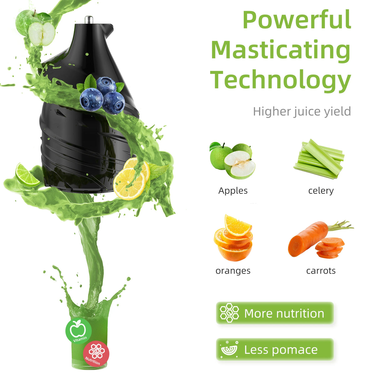BioloMix Cold Press Juicer With 200W Motor And Wide Chute