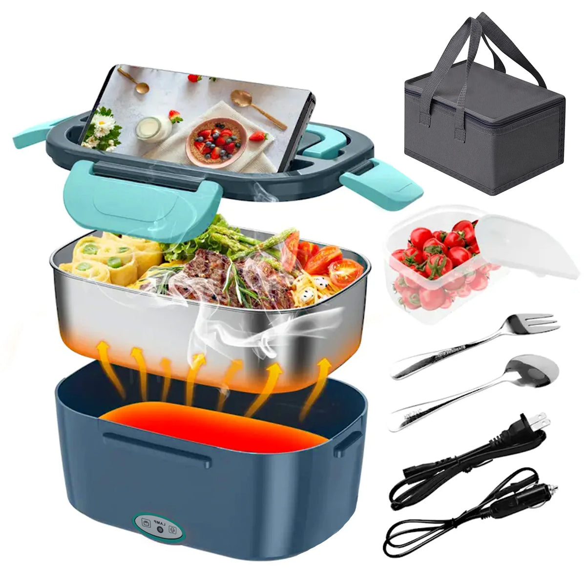Portable Electric Heating Lunch Box With Stainless Steel Food Warmer