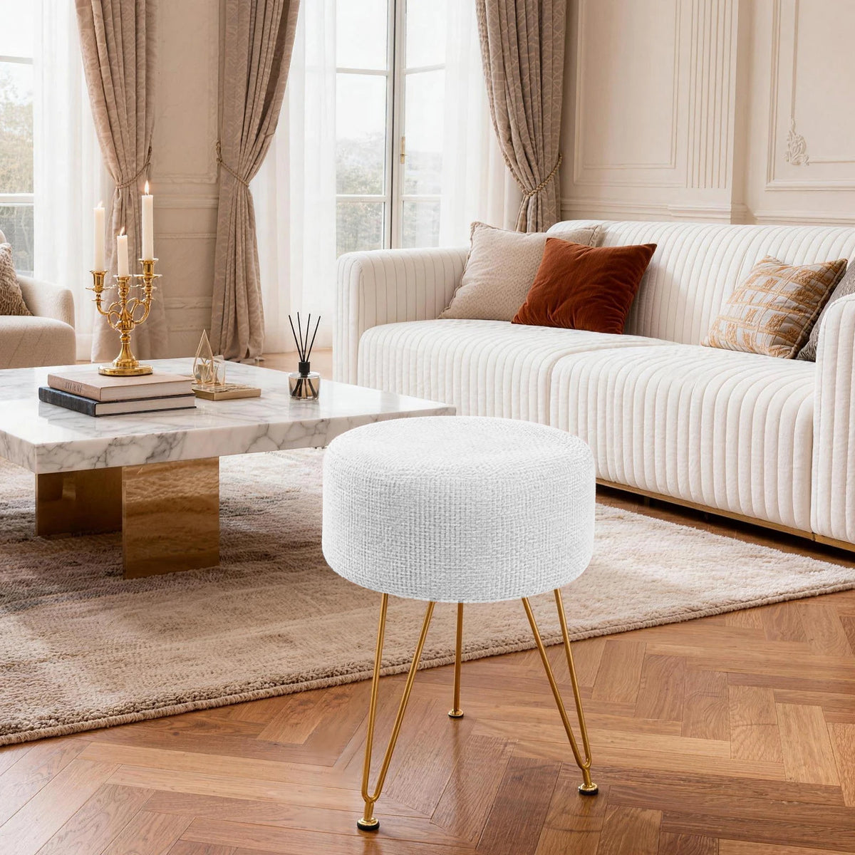 JHK Velvet Ottoman Footrest Stool for Living Room Vanity