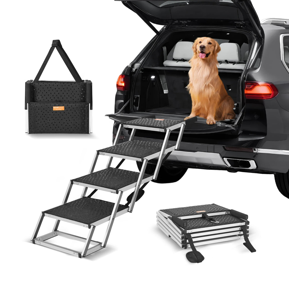 SucceBuy Folding Aluminum Dog Car Steps for SUVs and Trucks